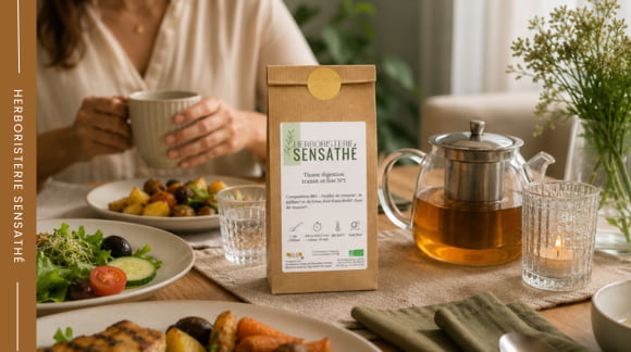 Tisane digestion transit et foie après un repas équilibré - Herboristerie Sensathé Tisane digestion transit et foie après un repas équilibré - Herboristerie Sensathé